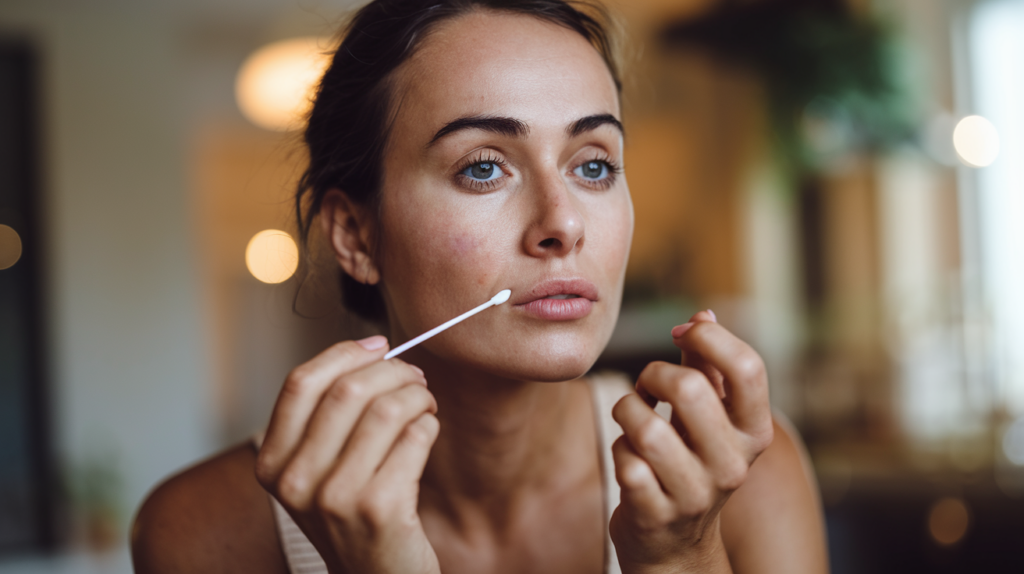 입술 헤르페스 면봉으로 연고