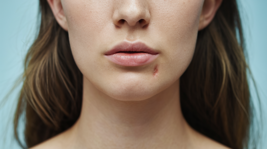 입술 헤르페스 여성 상처
