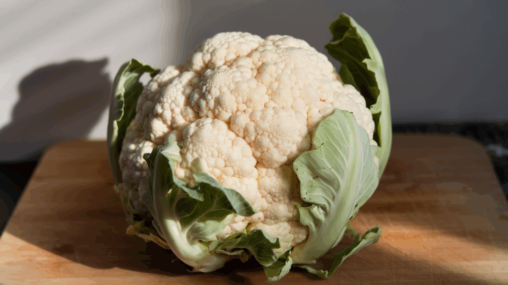 흰 브로콜리 도마위